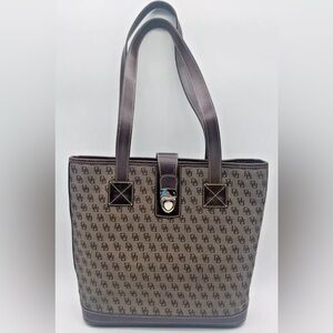 Vintage Dooney & Bourke Monogram Canvas Brown Leather Tote Bag